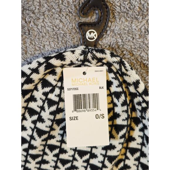 Michael Kors Logo Knit Cuffed Winter Beanie Hat in Black and White One Size - Picture 3 of 3